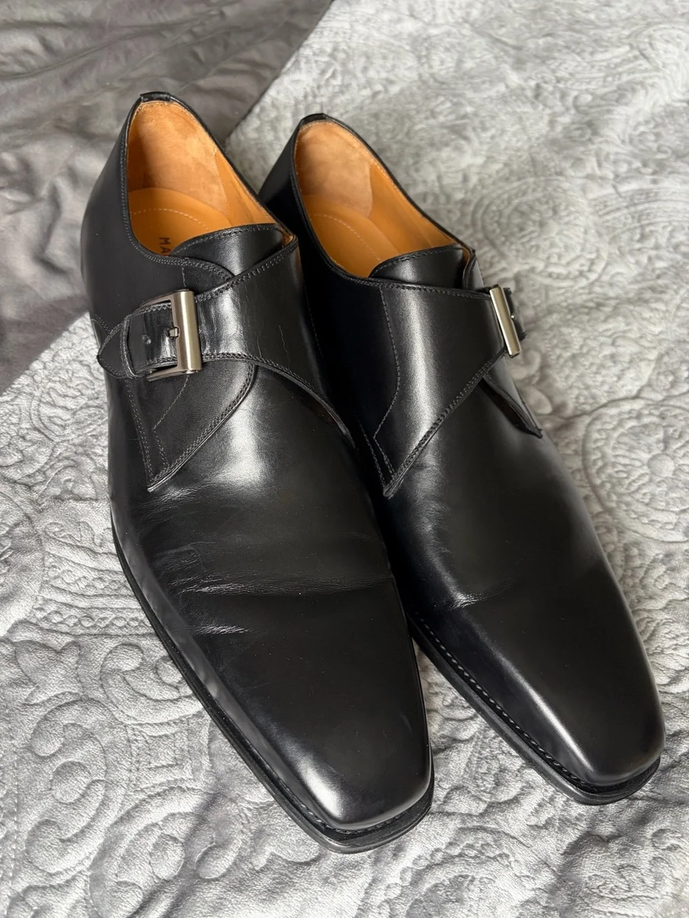 Magnanni Black Single Monk Strap Leather Shoes